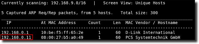 IMG: Finding the IP of the remote machine using the netdiscover tool