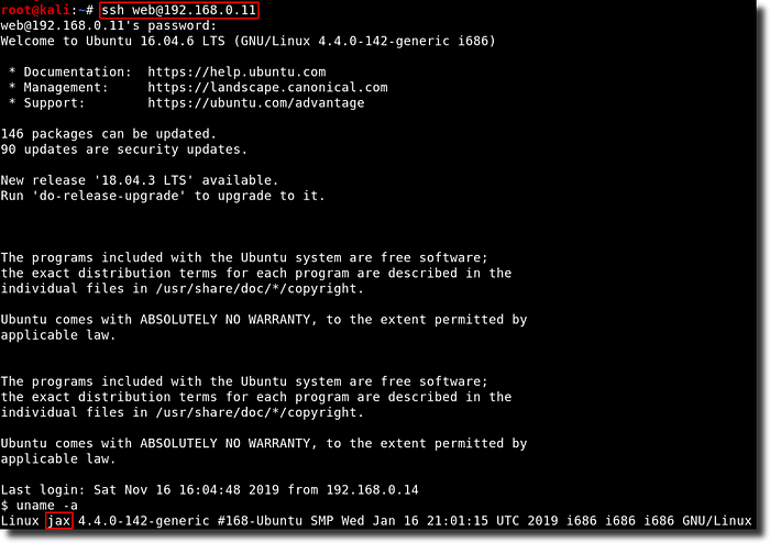 IMG: SSH login into the remote machine using the obtained credentials