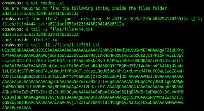 Find among a bunch of files until find a base64 encoded string.