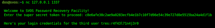 Accessing the netcat service to get the credential for user “tres”.